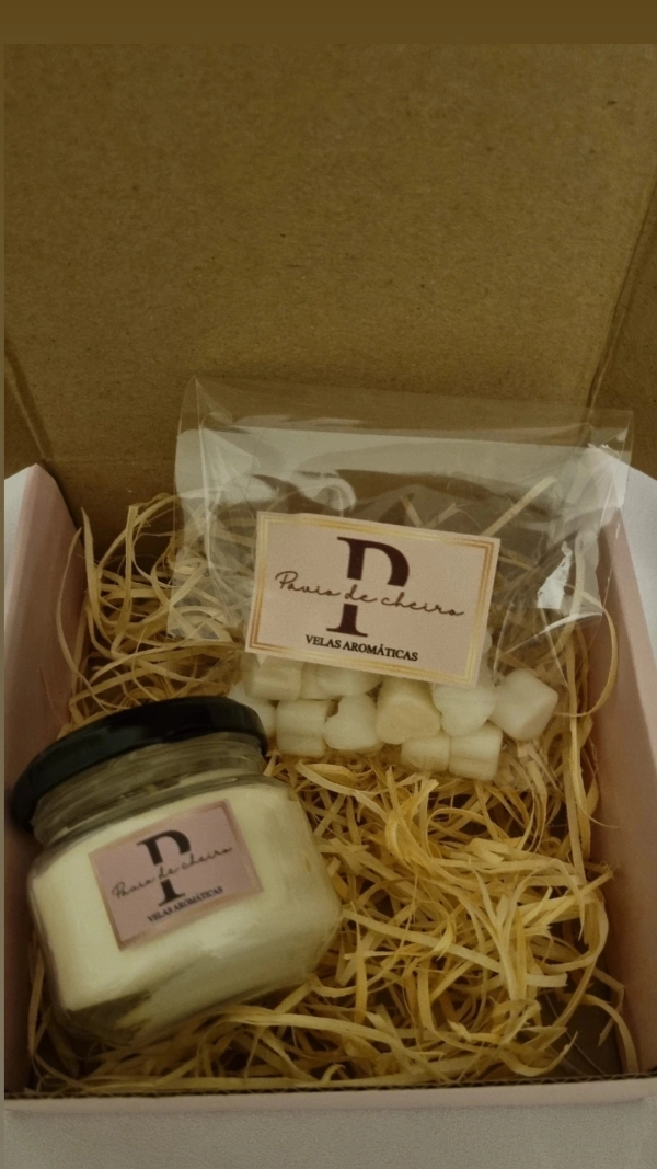 Kit vela aromática tampa de metal 80 gramas e vinte pastilhas aromáticas