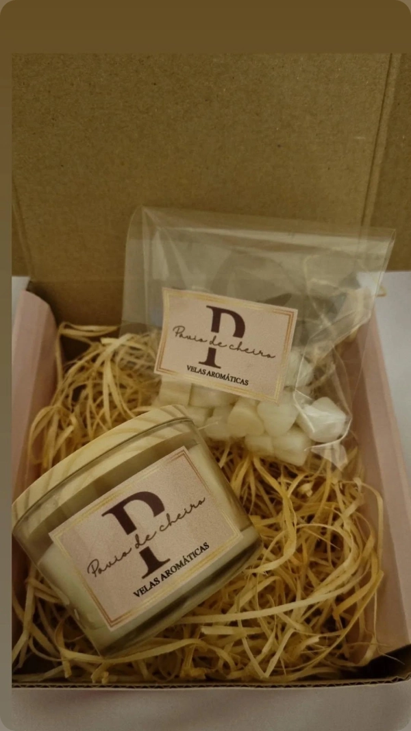 Kit vela 120 gramas e vinte pastilhas aromáticas- Fragrância a sua escolha.