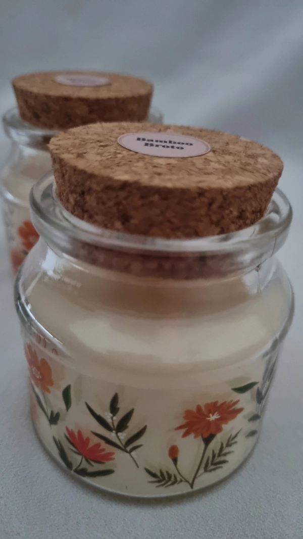 Pote florido com tampa de rolha- Bamboo