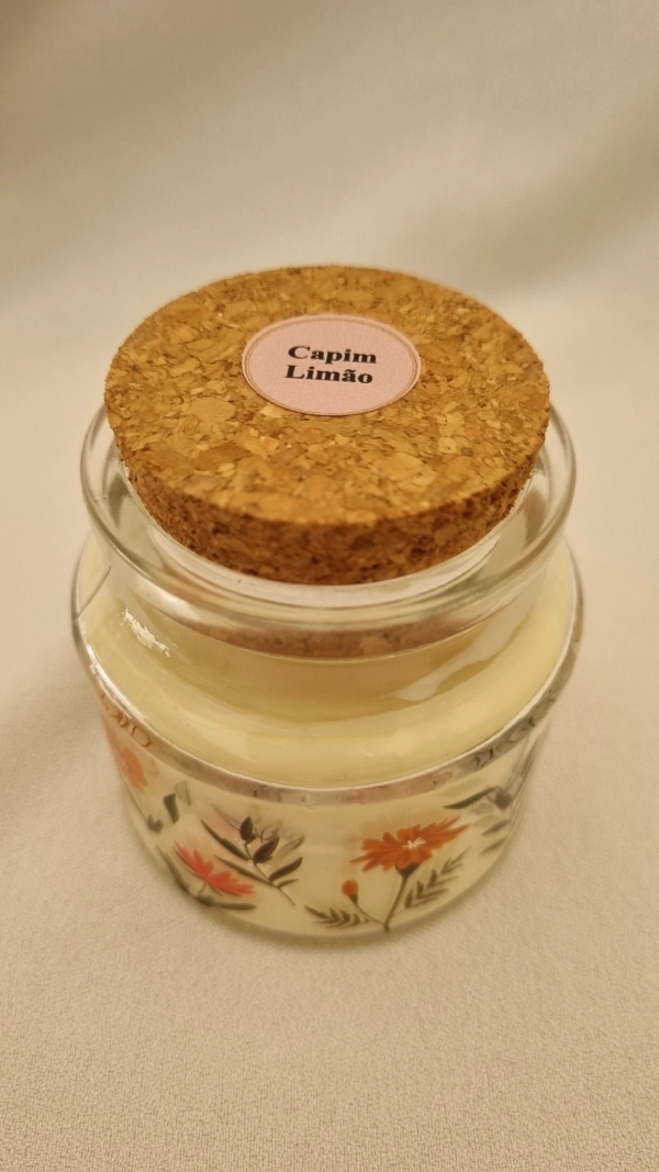 Pote florido com tampa de rolha- Capim- Limão
